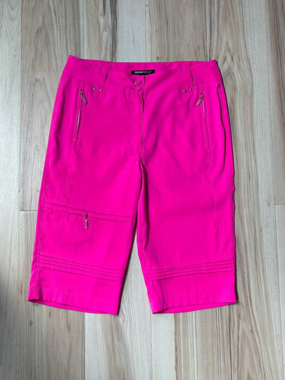 DKNY Golf Bright Pink Athletic Bermuda Shorts with Zip Pockets